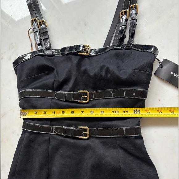 DOLCE & GABBANA Black Patent Buckle Strap Bondage Sexy Mini Dress 38 US 2 FLAWED - Picture 10 of 13